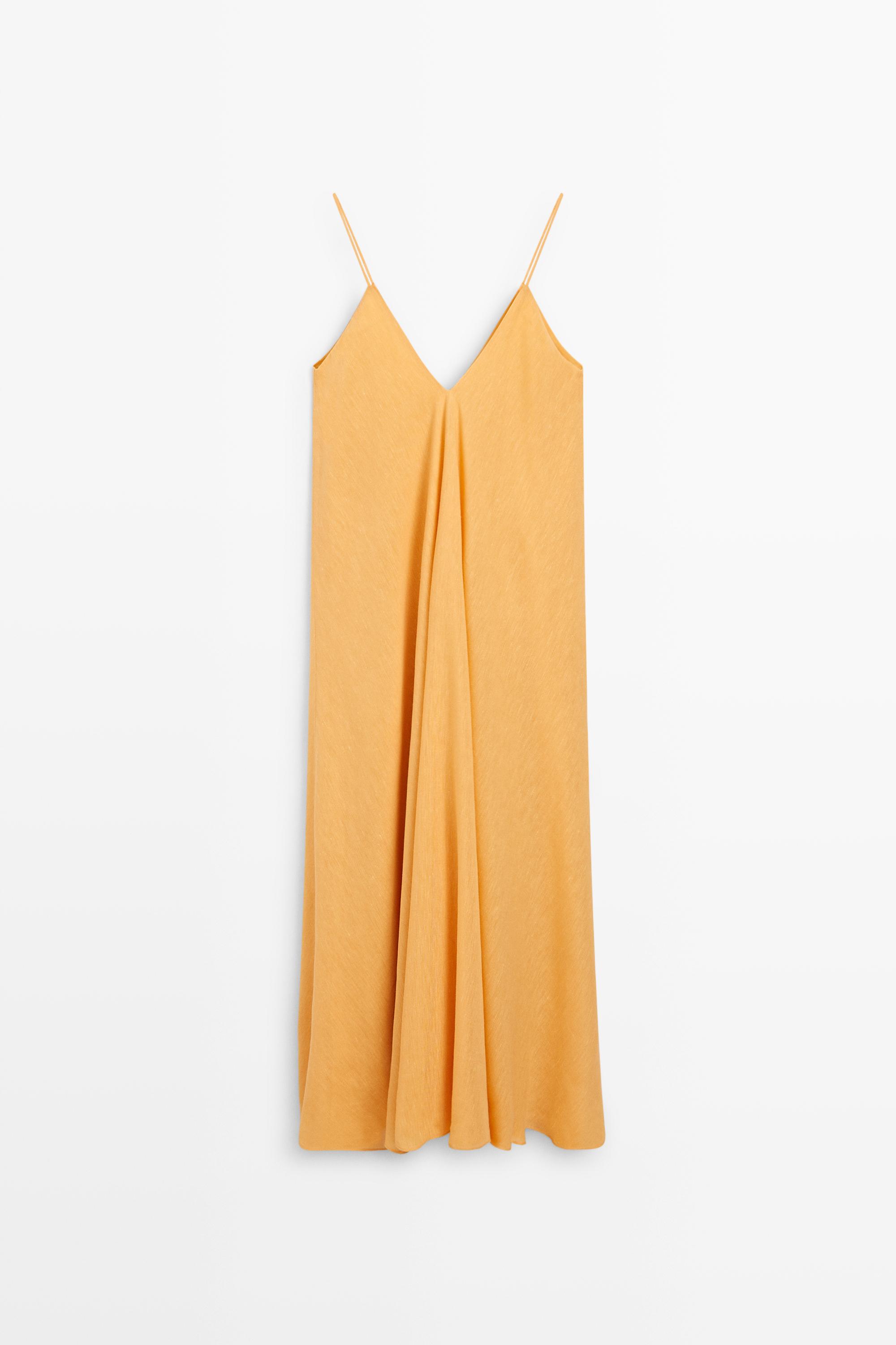 Linen blend flowing V-neck dress